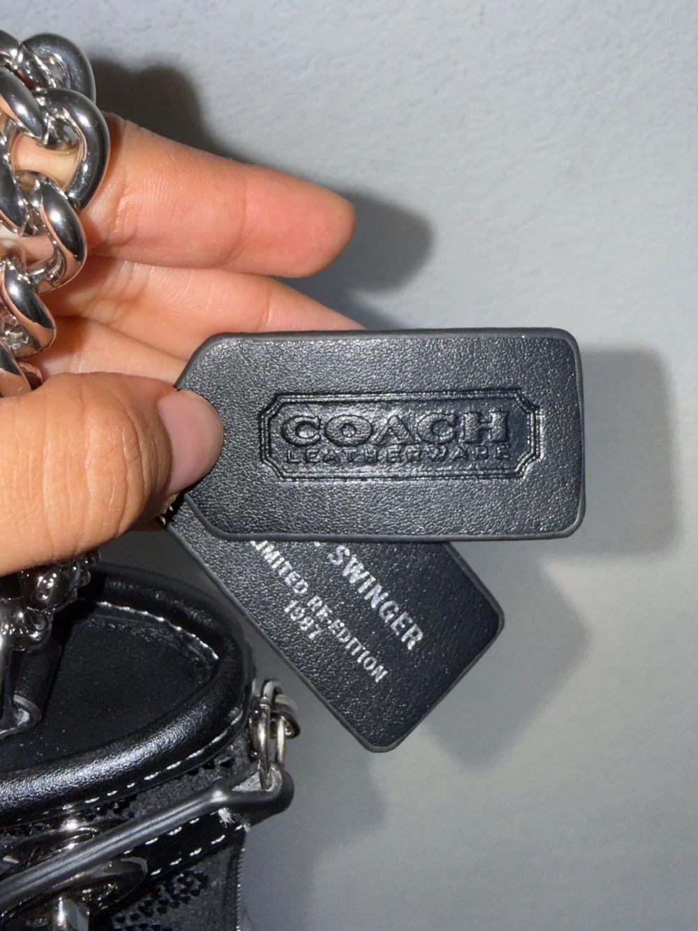 Coach Black Crystal Swinger Signature Chain Shoulder Bag